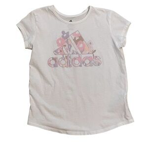 Adidas White Floral Pastel Short Sleeve Shirt Size M